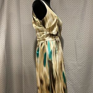 Tahari Sleeveless Gold Green Watercolor Stretch Sheath Dress Size 6 NWOT!